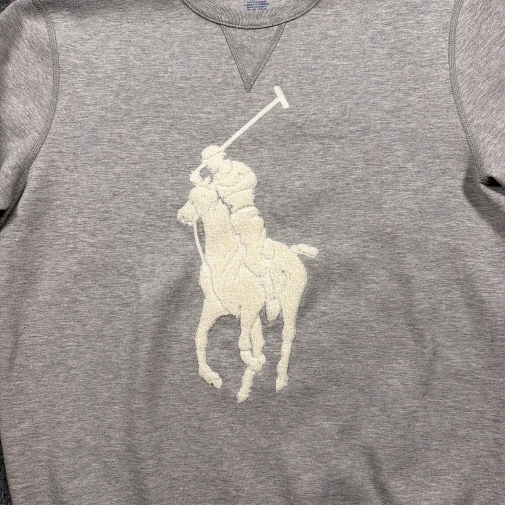 Polo Ralph Lauren Big Pony Sweatshirt Mens S Grey Chenille Patch Crewneck Fleece